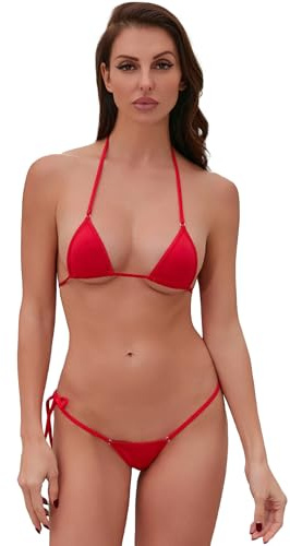 Dadress Extreme sexy Mini-Bikini-Set, 2-teilig, Bademode, G-String, Badeanzug, Mikro-Bikinis für Damen, rot, Einheitsgröße