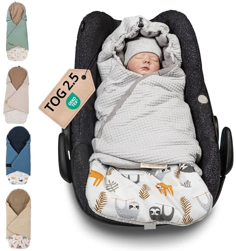 ULLENBOOM Einschlagdecke für die Babyschale - Ideal für Herbst & Winter | TOG 2.5, Oberstoff: 100% Baumwolle, gefüttert, OEKO-TEX zertifiziert, Einfaches öffnen & schließen, Made in EU, Waschbar