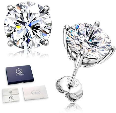 Boucles d'oreilles à tige en moissanite plaqué or blanc 18 carats - Coupe ronde brillante - Couleur D VVS1 - Diamant créé en laboratoire - Boucles d'oreilles hypoallergéniques pour femmes, hommes et