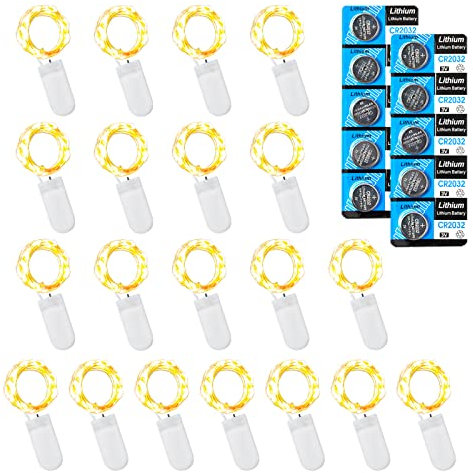 LEECOCO 1M LED Lichterkette mit Batterie, Warmweiß, Hohe Helligkeit, Dekorative Lichter für Weihnachten, Party & Hochzeit, Energiesparend & Flexibel (20 Pack 1M 10 LEDs, Warmweiß)