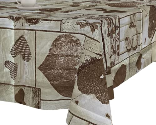 Generico VFG ITALY Tovaglia mod. ROMA fantasia Cuori rettangolare 12 posti NO STIRO tutti i giorni tavolo pranzo cucina soggiorno giardino buffet (140x230, Marrone-Beige)