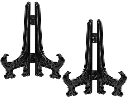 Funzhan 2pcs Black Plastic Acrylic Easels Fold Display Stand Plastic Picture Frame Plate Stands Holders Artwork Business Weddings - 3 Inch
