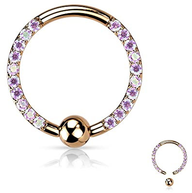 Treuheld Titan Klemmkugelring mit Kristallen | 4 Farben [04.] Rosegold - Kristalle: Regenbogen (hell)