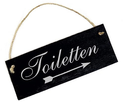 Toiletten Schild mit Pfeil nach Links oder Rechts - Schiefertafel graviert Richtungspfeil WC Türschild 22 x 8 cm (Pfeil rechts)