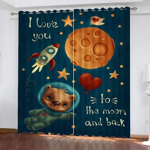 GIOVIA 3D Astronaut Vorhänge Abdunkelnde Universum Sternenhimmel Kindervorhänge Vorhang mit ösen 2er Set Gardinen Blickdicht Verdunkelungs für Kinderzimmer Schlafzimmer Wohnzimmer B 150 X H 166 cm