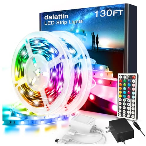 dalattin Led Lights for Bedroom 130ft RGB Led Strip Lights Color Changing Kit with 44 Keys Remote Controller and 24V Power Supply Led Light Strips Indoor Decoration,2 Rolls of 65ft