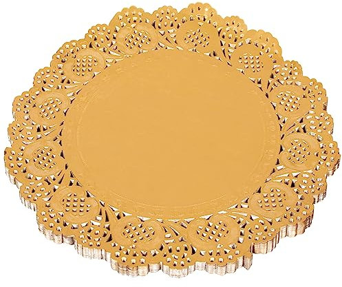 ANTETOK Doyley Lot de 100 napperons jetables en dentelle de 21,6 cm pour fêtes, gâteaux et travaux manuels, doré