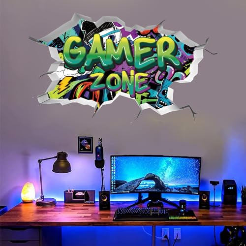 TOARTi 3D Green Gamer Zone Wall Stickers Gaming Decor for Bedroom Teens