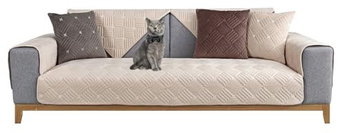 JUNLEBUYI Sofa Überzug Ecksofa L Form Sofabezug1/2/3/4 Sitzer Sofaschoner Samt rutschfest Sofa/Couch Überwurfdecke Sofaschutz Katze/Hunde (110x160cm,Beige)