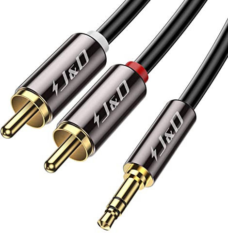 J&D Câble RCA Jack Audio, Câble Adaptateur Audio Stéréo Plaqué Or de 3.5mm Mâle à 2 RCA Mâle, 1.2m