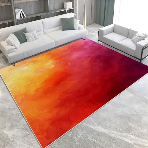 Weicher Teppich 160x230 cm Einfacher roter Farbverlauf Teppich Wohnzimmer Moderner 3D-Druck Waschbar Schlafzimmer Teppiche Kurzflor rutschfest Teppich