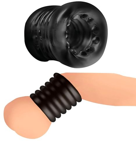 MASTER SERIES Ball Stack Ball Stretcher for Beginners, Men & Couples. Pleasure Enhancing and Textured Nubs. Soft and Stretchy, Body-Safe TPE. 1 Piece, Black.