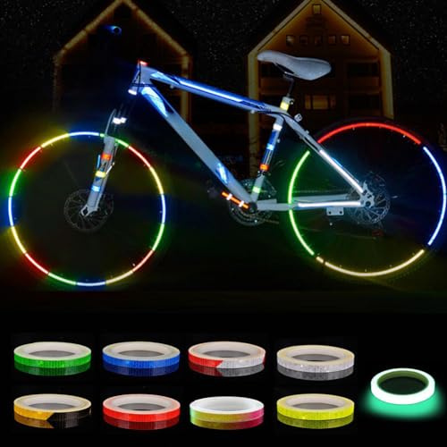 8M Fahrrad Räder reflektierend fluoreszierend MTB Fahrrad reflektierende Aufkleber Streifen, Radfahren fluoreszierender Reflektstreifen, Klebeband für MTB, Fahrrad, Warnung, Sicherheitsdekoration,