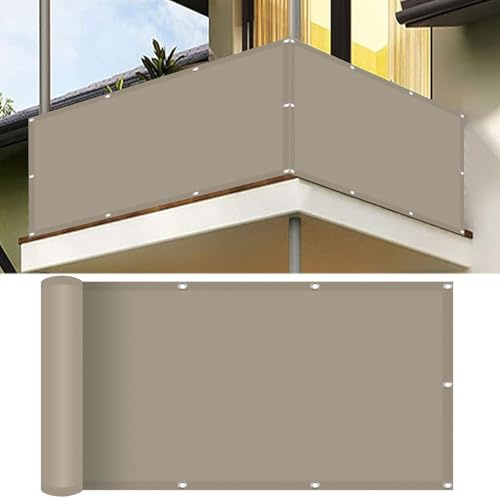 Balkon Sichtschutz 90 x 180 cm Blickdichte Wind Uv-Schutz Balkonverkleidung Balkonblende mit Ösen Kabelbinder Und Kordel Zaunblende für Garten Balkon Terrasse, Taupe