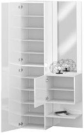 möbelando Kompaktgarderobe >Anzio< in Weiß Hochglanz - 90x191x35cm (BxHxT)
