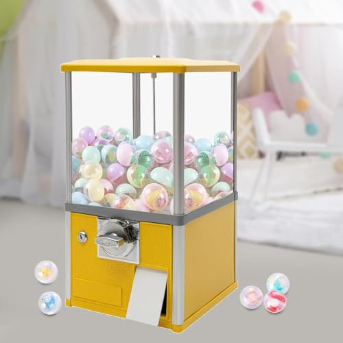 Mini Gumball Machine, Candy Vending Machine, Capsule Vending Machine with Lock,s Round Capsules Bouncy Ball Dispenser for 4.5-5.5cm for Game Stores, Retail Stores, Amusement Parks,Yellow