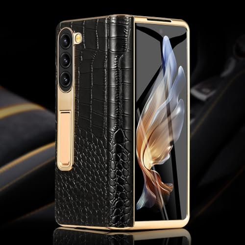 Leder-Handyhülle für Samsung Galaxy Z Fold 5 4 3 Fold4 Fold5 Vergoldete magnetische Scharnier-Ständerabdeckung mit Spiegelfolie, 3, Für Samsung Galaxy Z Fold 4