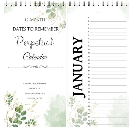 Lot de 2 calendriers perpétuels d'anniversaire 12,7 x 25,4 cm - Calendrier perpétuel annuel mensuel et quotidien à suspendre au mur pour dates importantes, anniversaires, anniversaires de mariage