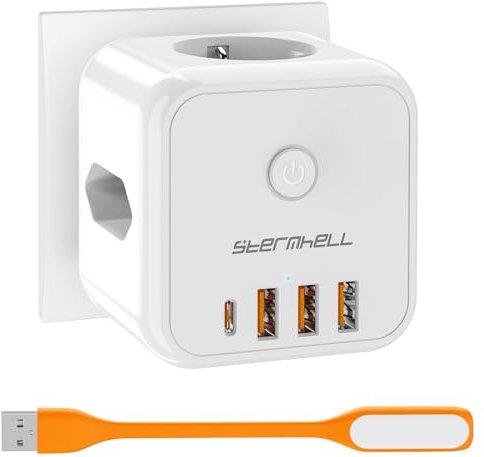 Steckdosenwürfel ohne Kabel,3 Fach Mehrfachsteckdose mit USB C Würfel Steckdose,3680W Mehrfachstecker Cube Steckdosenadapter mit Schalter,7 in 1 Steckdosenleiste USB Eingang für Büro Hause Reisen,Weiß
