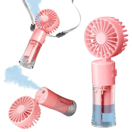 Frelisiy Handheld Misting Fan, Multi-purpose for Portable Mini Mister Neck Fan, 1500mAh Desk Fan, 4 Speed Adjustable, Suitable for Women, Home, Office, Travel (Pink)