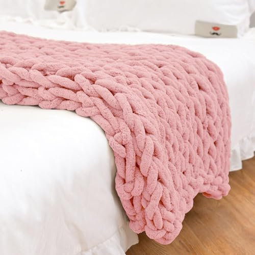 Wttfc Gestrickte Kuscheldecke Grobstrick Decke Grob Strickdecke Handgefertigt Überwurf Decke Handgewebte Chenille Decke Wohnkultur Sofadecken Bettdecke Couchdecke,Rosa,60x60cm