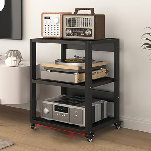 Generico Supporto Stereo per Giradischi con Contenitore per vinili Moderno con Ruote Supporto per Supporti Audio-Video a 5 Ripiani Supporto per Giradischi Audio-Video Mobiletto per Router Ripiano per
