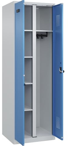 kaiserkraft FRANKEL Vestiaire pour Produits de Nettoyage Evolo Plus | 1 Compartiment | cloison médiane Centrale | Gris Clair/Bleu Clair | l 600 mm | avec Patins | loqueteau