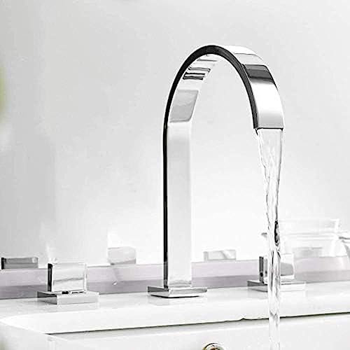 Rubinetti da Cucina per lavabo in Ottone Cromato Lucido, per lavabo da Bagno Quadrato, a 3 Fori, con Doppia Maniglia, per Acqua Calda e Fredda, lavabo da appoggio