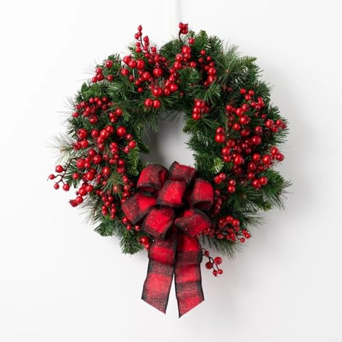 Corona artificiale di bacche rosse natalizia, corona artificiale di bacche rosse di agrifoglio natalizia per decorazione festiva della porta, ghirlanda natalizia per interni ed esterni, decorazione