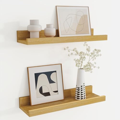 Feihorrm Wandregal Holz 40 cm, Eiche Regal Wand Bilderleiste für Bilderrahmen und Bücher 2er Set, Schweberegal aus MDF Holz, Regalbrett Wandboard für Küche, Wohnzimmer, Schlafzimmer & Arbeitszimmer