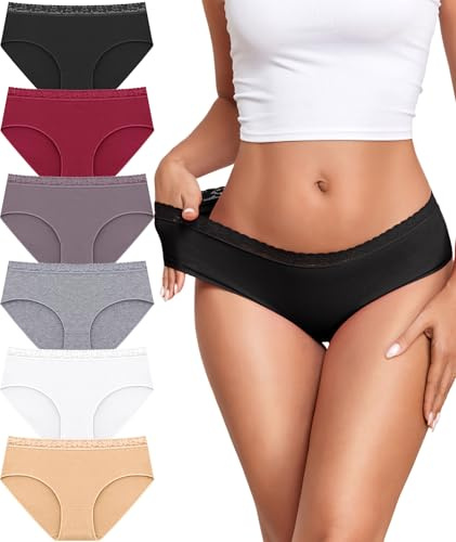 READY TO LOVE Cotton Underwear for Women 6 Pack Bikini Sexy Full Coverage Panties Lace Waistband Ladies Hipster Clothes Outfit 2026