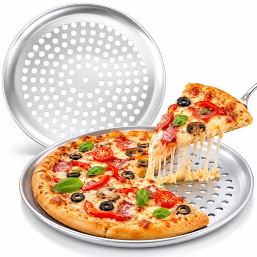 MUCKLILY Stainless Steel Pizza Tray, 9-Incn Perforated Baking Pan for Oven | Perforated baking trays for oven use, 23 cm round design; useful pizza accessories in home kitchens and restaurants