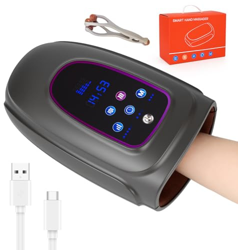 Elektrische Handmassagegeräte, Kabelloses Massagegerät mit Wärme & Rollknetmassage, 3 Massage-Modi, Tragbares Touchscreen-Handmassagegerät für Arthritis und Karpaltunnel (Schwarz)