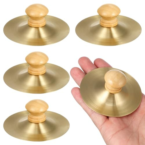 FUNOMOCYA 4 Piezas de Platillos de Mano Mango de Madera, Mini Platillo de Metal para Instrumentos Musicales Infantiles, Juguetes Educativos de Percusión para Baile y Aprendizaje