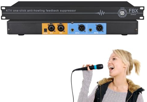 Mikrofon-Feedback-Eliminator, professionelle akustische Verstärkung um 5–14 dB, 6,35/XLR-Schnittstelle, 5-stufiger Anti-Heul-Frequenzschieber