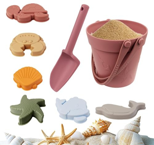 Generisch Strandspielzeug Für Kinder – Silikon | Silikon Strandspielset, 9-Teilig Śilikon Eimer Schaufel Tierformen | Faltbarer Sandeimer Spaten Sandkastenspielzeug Sommer Spaß