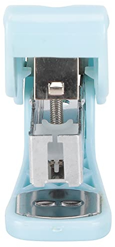 Chrees Mini cucitrice, piccola rilegatrice per carta, con estrattore per chiodi, per ufficio, scuola, casa, uso in plastica durevole, in acciaio inox, fino a 15 fogli (121 azzurro)