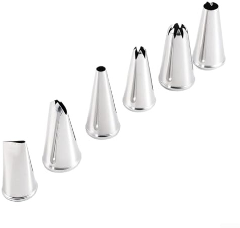 NEIQIUWING Set of 6 Stainless Steel Piping Nozzles for Cake Decorating, 304 Baking Tools with 6 Moulds for Biscuits and Cakes, Precise Nozzles 1.8-2 cm for DIY Decoration