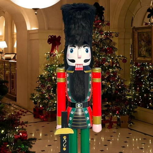 CDL 180cm 6Ft Tall Life-Size Large/Giant Wooden Nutcracker Soldier Ornament On Stand Holds Scimitar For Indoor Outdoor Xmas/Event/Ceremonies/Commercial Decoration(6 Feet, Soldier Red K06)