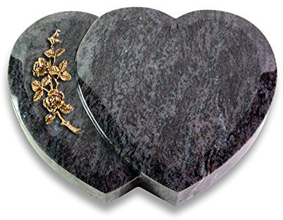 Grabplatte, Grabstein, Grabherz, Urnengrabstein Amoureux 40 x 30 x 7 cm Orion-Granit, poliert inkl. Gravur (Bronze-Ornament Rose 5)