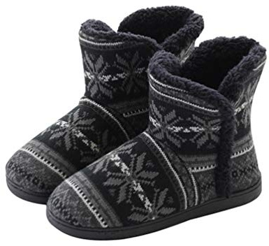 Rojeam Winter Boots Slippers Knitted Women Men Home Booties Plush House Shoes Indoor Outdoor Black Size 7.5/8 UK
