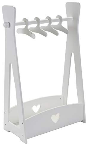 Bandits & Angels Kleider- und Schuhregal aus Holz, weiß für Puppenkleidung und Schuhe – mit Kleiderbügeln – Puppenmöbel – für Mädchen