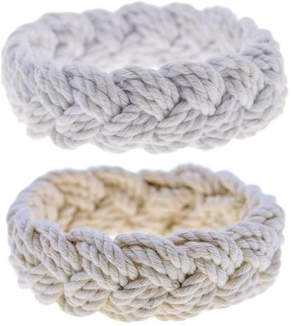 Frog Sac 2 Sailor Knot Bracelets, Nautical Cotton Rope Jewelry, White & Natural Sailing Bracelet Set for Men & Women