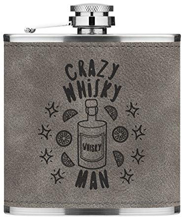 Crazy Whisky Homme Stars 6oz Cuir PU Hip Flasque Gris Luxe