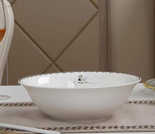 Plate Tableware can be Freely Matched with Little Swan Bone China Rice Bowl,Deep Rice Flat Plate,Soup Bowl Size Spoon Single-A Little swan 9 inch Soup Bowl