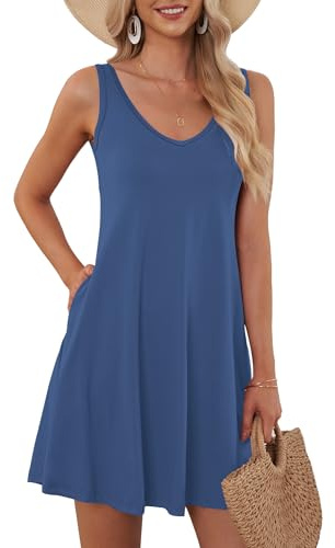 AUSELILY Vestido de Verano sin Mangas para Mujer Azul Beja L