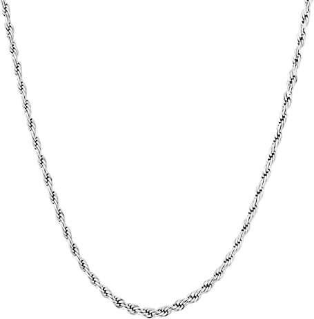 KRKC&CO 2,5mm Kordlekette aus Edelstahl mit Weißgold plattiert, Unisex für Damen & Herren, 55.9cm Länge – Geschenk zu Weihnachten/Geburtstag