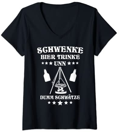 Damen Saarland Spruch Schwenker Saarländischer Dialekt Saarland T-Shirt mit V-Ausschnitt