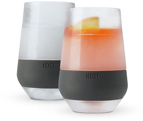 Host Freeze XL Wine Cooling Cups for Gifts for Mom, Birthday Gifts for Women, Double Wall Insulated Plastic Wine Glasses for Red and White Wines, Freezable Plastic Tumblers, 12 oz, Set of 2, Gray