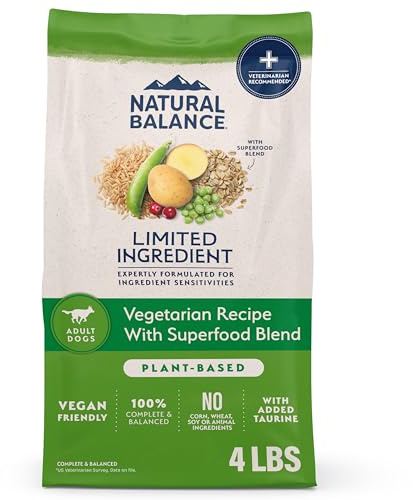 Natural Balance Limited Ingredient Adult Dry Dog Food with Vegan Plant Based Protein and Healthy Grains, Vegetarian Recipe, 4 Pound (Pack of 1)